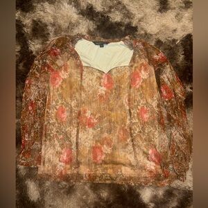 Colleen Lopez Floral Sheer Blouse - Red and Brown